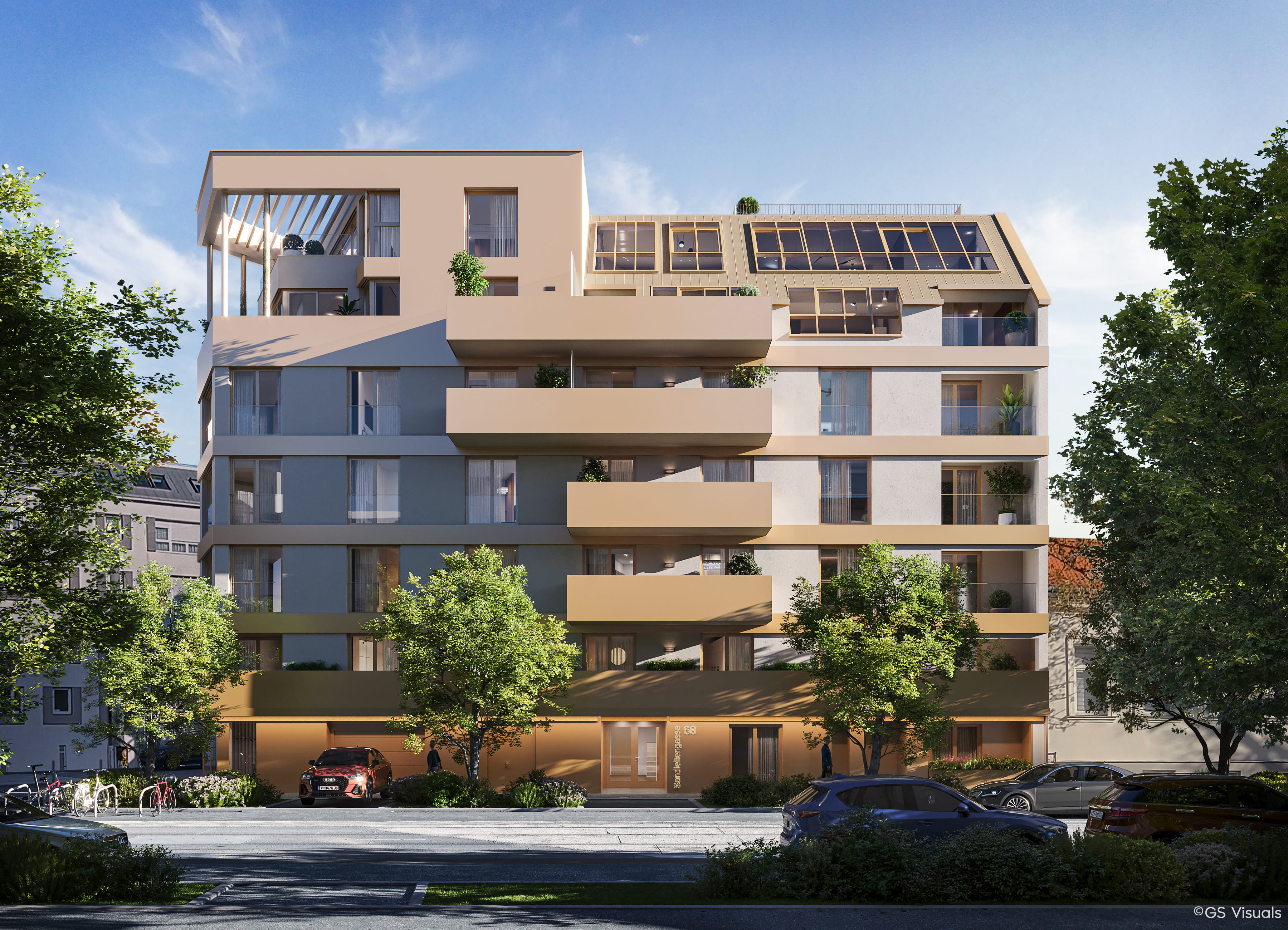 Rendering Sandleitengasse 68 – Fassade bei Tageslicht